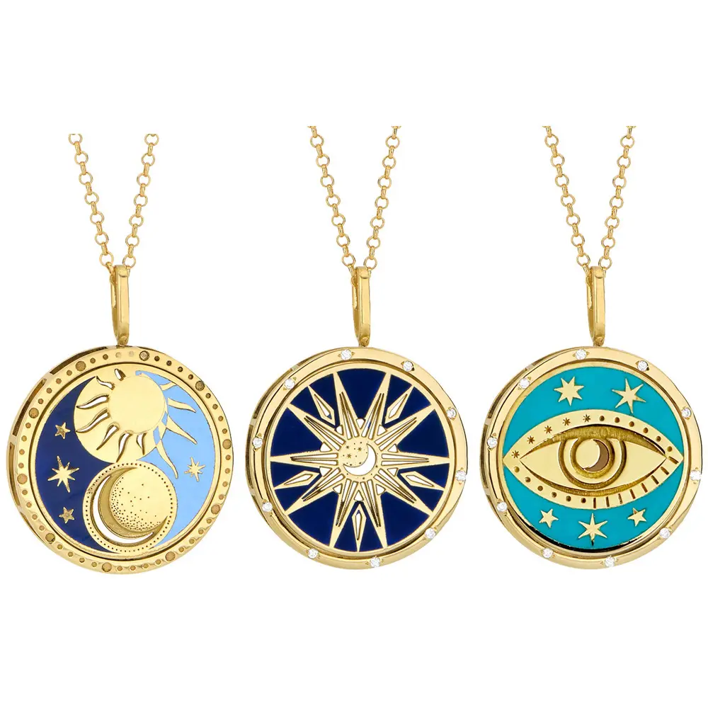 Hot Sale New Arrivals Color Enamel Sun Moon Star Pendant Necklace 18K Gold Plated Stainless Steel Tarot Evil Eyes Necklace