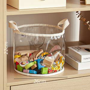 Panier de rangement pour jouets en PVC transparent, grande capacité, bac de rangement rond avec poignées pour peluches, blocs de construction, <span class=keywords><strong>logo</strong></span> personnalisé - Product Image 5