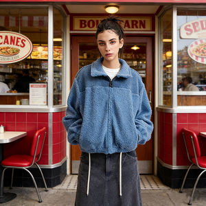 Chaqueta de Forro Polar para <span class=keywords><strong>Mujer</strong></span> al por Mayor, Personalizada, con Bloques de Color, Cuello Alto, Cortavientos, Cálida, Ajuste Holgado, Forro de Satén, Estilo Urbano a la Moda - Product Image 4