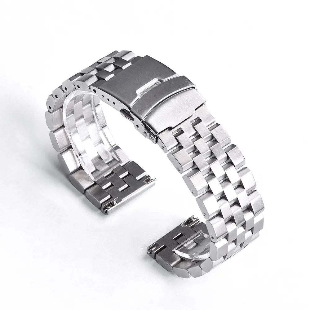 JUELONG Solid End 304L Stainless Steel Watch Band 20mm 22mm Five Beads Link Bracelet Metal With Quick Release Watch Straps
