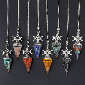 Liontin batu permata Resin pilar heksagonal bentuk bulan bandul bulan kristal kualitas tinggi dengan mantra pemujaan rantai logam pendek - Product Image 6