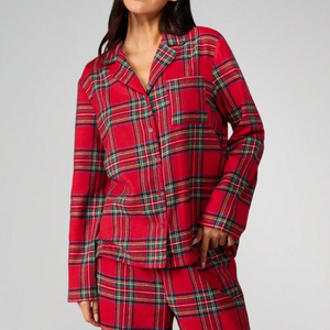 Low MOQ Custom Cotton-like Button Down Long Sleeve Solid <b>Women</b> Pajamas Set with Pocket for Christmas Manufacturer - Product Image 3