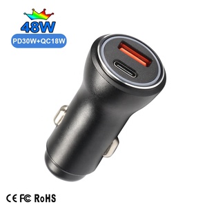 Cargador de Coche Rápido HNT de Doble Puerto 12-24V PD 30W y QC3.0 18W, Carga Rápida Universal <span class=keywords><strong>USB</strong></span> para Teléfonos, iPad, Adaptador Mini de 48W, OVP, OCP - Product Image 1