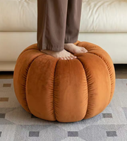 Pouf rond bas moderne en cuir couleur citrouille, repose-pieds pour canapé, pour salon, chambre, décoration intérieure et usage hôtelier
