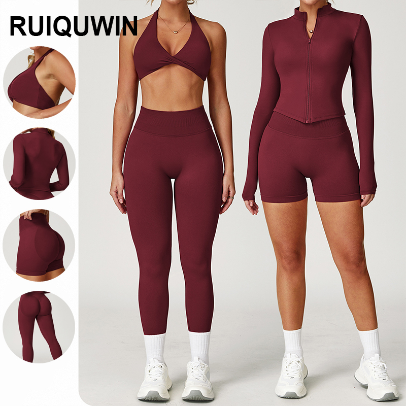 RUIQUWIN Wholesale Women's Sexy Backless Sports Bras High Waisted Running Sets Breathable Yoga Outfits Gym Fitness Wear