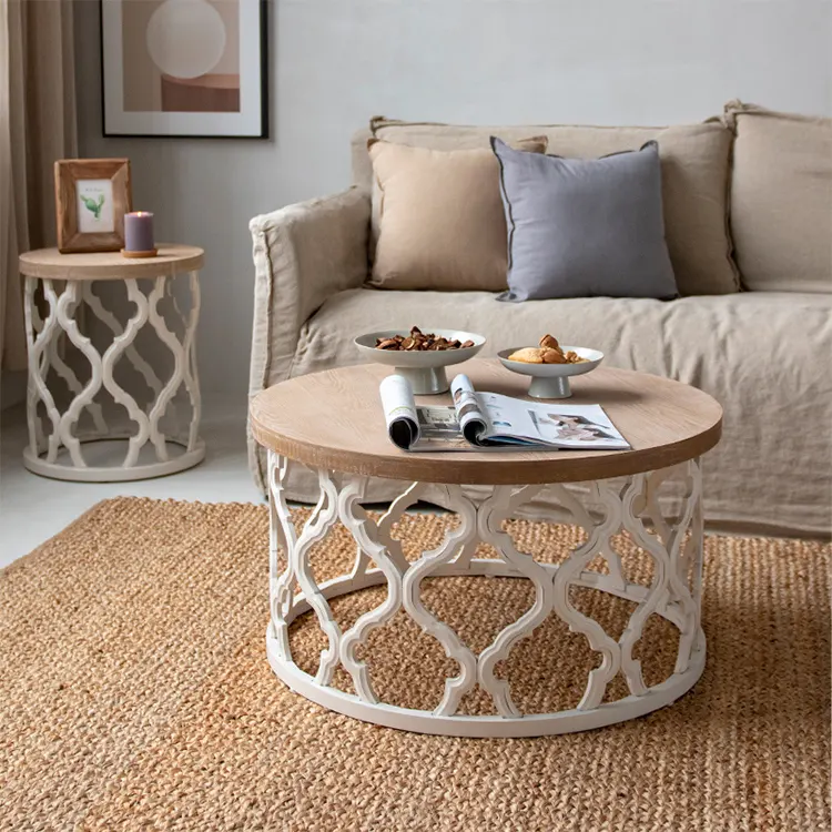 Meubles de luxe Art moderne Table basse de luxe un Design Boho-Chic Table et chaises de café en bois et fer