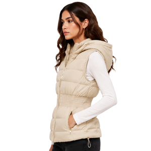 <strong>Women's</strong> Waterproof Casual Polyester Filled <strong>Hooded</strong> <strong>Padded</strong> Vest-Shirred Waist Sleeveless <strong>Gilet</strong> Tailored Slim Silhouette Windproof - Product Image 2