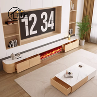 Meuble TV moderne blanc avec foyer intégré, meuble de rangement de luxe pour salon avec table basse, mobilier de maison pour acheteurs internationaux