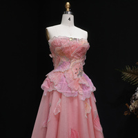 Robe de soirée rose Sharon Said SS749, coupe trapèze, fleurs 3D, perles de cristal, sans bretelles, drapée, pour femmes, robes de soirée formelles