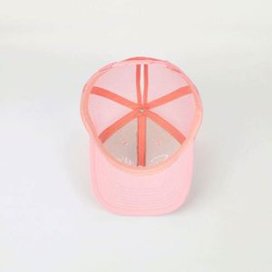OEM Service 6 Panel Low Profile Women <b>Pink</b> Ponytail Trucker Hat, Cotton Mesh 3D Embroidered Slightly Curved Brim Trucker Hat - Product Image 6