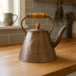 <b>Vintage</b> Hammered Metal <b>Kettle</b> With Wooden Handle And Lid Water Pot - Product Image 4