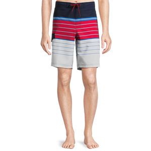 กางเกงว่ายน้ำผู้ชายแบบผูกเชือกแห้งเร็วแบบกำหนดเองกางเกงขาสั้นพิมพ์ลายทางน้ำหนักเบาและทนทานสำหรับชายหาดและเซิร์ฟ - Product Image 1