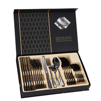 Ensemble de couverts de haute qualité en acier inoxydable, cuillère, fourchette, couteau, 24 pièces, avec boîte cadeau de luxe pour restaurant
