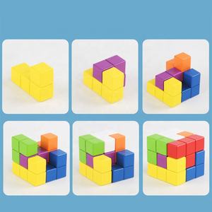 Konigキッズ用キューブ3D木製モンテッソーリ感覚玩具就学前教育材料カラフル0-24ヶ月 - Product Image 3