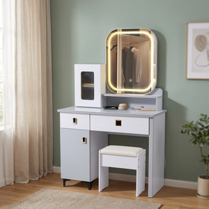 Modern <b>Makeup</b> Vanity Table with Lighted <b>Mirror</b> Storage Desk for Bedroom Furniture - Product Image 2