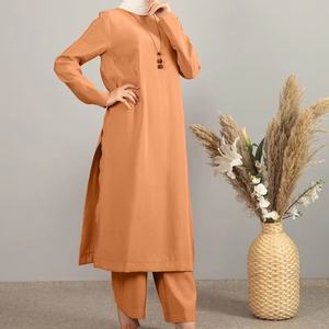 Automne nouveau Style femmes pur <span class=keywords><strong>lin</strong></span> arabe costume moyen-orient <span class=keywords><strong>grande</strong></span> <span class=keywords><strong>taille</strong></span> fente Robe deux ensembles - Product Image 3