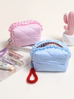 Trousse de maquillage chaude et douce, sac de rangement portable à fermeture éclair de grande capacité, sac de rangement de maquillage moelleux matelassé personnalisé, vente en gros