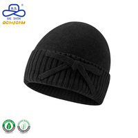 Gorro de Punto de Color Crema Puro con Decoración de Lazo para Mujer, Uso Diario Informal, Personalización Directa de Fábrica