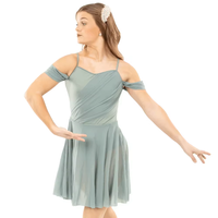 Costume de danse lyrique vert foncé pour femmes, justaucorps sans manches avec appliques en dentelle florale et jupe en maille plissée, tenue de performance