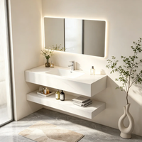 Meuble-lavabo de salle de bain minimaliste à double couche en ardoise, plan de travail en dalle de pierre, personnalisable OEM, idéal pour les achats en gros d'appartements OEM/ODM