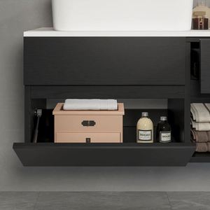 Meuble Meuble de salle de bain moderne en bois laqué noir peinture ouverte sur mesure - Product Image 6
