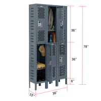 Casiers ventilés à 2 niveaux et 6 portes Casiers de gymnastique en acier à double niveau