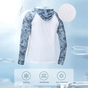 2024 desain baru kaus memancing lengan panjang pria bersirkulasi UPF50 + Hood masker berpori tahan angin belahan samping 100% poliester - Product Image 6