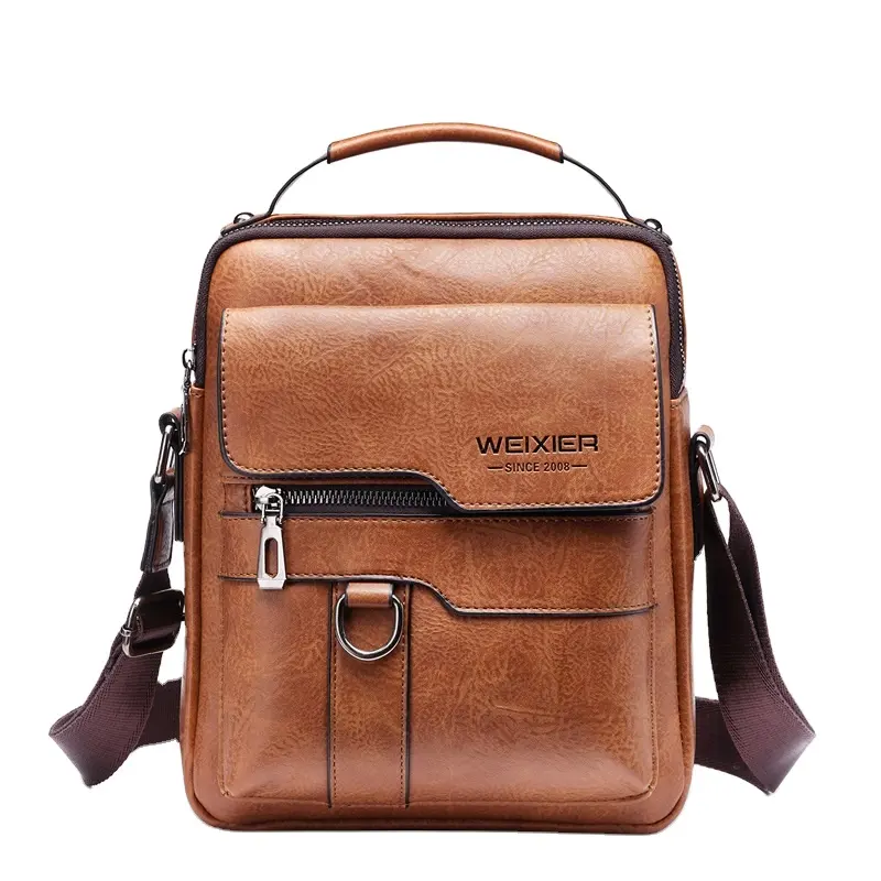 Crossbody Bag Men's Shoulder Bag Retro Leather Vertical Portable Business Men's Leather messenger Bag