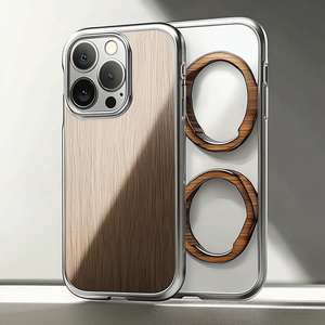 Sang trọng bằng Gỗ Kim Loại điện thoại trường hợp đối với iPhone 15 14 16pro Max không biên giới làm mát thơm vỏ điện thoại Walnut gỗ kim loại khung funda - Product Image 3