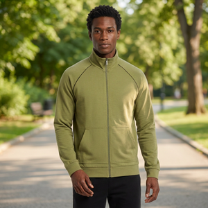 Sweat-shirt zippé vert olive pour homme, coupe classique, en molleton tricoté, décontracté, pour l'automne, couleur unie, col montant, fermeture éclair intégrale, manches longues - Product Image 6