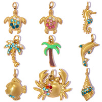 Liontin Fashion 2026 DIY Kustom Terbaru dari Baja Anti Karat Lapis Emas 18K PVD Bentuk Kuda Laut, Kura-kura, Pohon, Lumba-lumba, Kepiting untuk Pembuatan Perhiasan