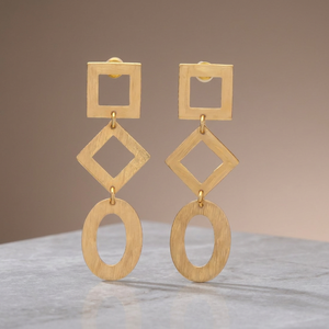 Boucles d'oreilles en laiton faites à la main avec pierres précieuses et placage or, style ethnique, unisexes, à clous - Product Image 3