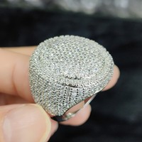 Usine Vente Chaude Véritable Placage De Couleur Or Glacé Hip Hop Laiton et Bling Zircon Anneaux Ronds