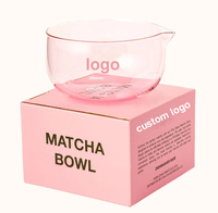 Bol à matcha japonais personnalisé pour la cérémonie du thé, bol à thé en verre martelé et accessoires, bol à matcha en verre rose avec bec verseur