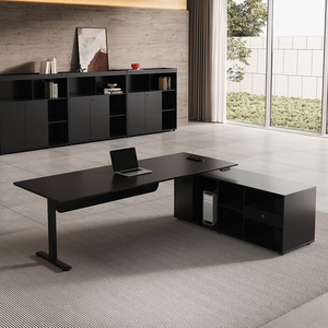 <span class=keywords><strong>Bureau</strong></span> de direction moderne à hauteur réglable avec élévateur électrique, construction en acier inoxydable et bois, pivotant/extensible/convertible - Product Image 5