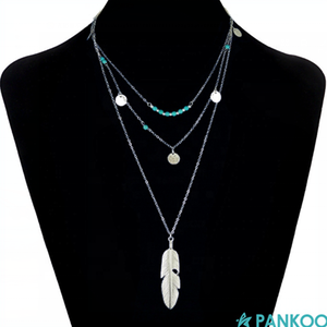 Collar Retro Chapado en Oro con Colgante <span class=keywords><strong>de</strong></span> Moneda y Pluma en Capas con Cuentas <span class=keywords><strong>de</strong></span> Turquesa <span class=keywords><strong>de</strong></span> Aleación <span class=keywords><strong>de</strong></span> <span class=keywords><strong>Zinc</strong></span> <span class=keywords><strong>para</strong></span> Mujer, Regalo <span class=keywords><strong>para</strong></span> Fiesta, Hipoalergénico - Product Image 2