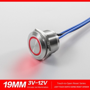 Bouton-poussoir momentané plat rond étanche IP65 19MM 12V rouge vert bleu en acier inoxydable avec anneau LED lumineux et câble - Product Image 3