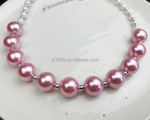 Venta al por mayor Rosa Blanco Abs perla bola 18mm <span class=keywords><strong>Bubblegum</strong></span> cuentas collar grueso niñas Cadena de cuentas ajustable collar de joyería - Product Image 4
