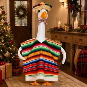 Traje de Ganso para Porche, Poncho Mexicano, Sombrero de Paja, Ropa con Rayas Arcoíris y Flecos para Estatuas de Jardín, Decoración para Fiesta - Product Image 1