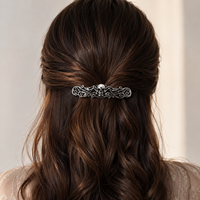 Barrette à cheveux vintage en forme de croix de crâne, motif pirate ajouré, filigrane orné, argent antique, style gothique, cadeau