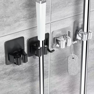 Crochets adhésifs métalliques multi-usages à fixation murale, support simple pour balais et serpillères, organisateur pour salle de bain - Product Image 2
