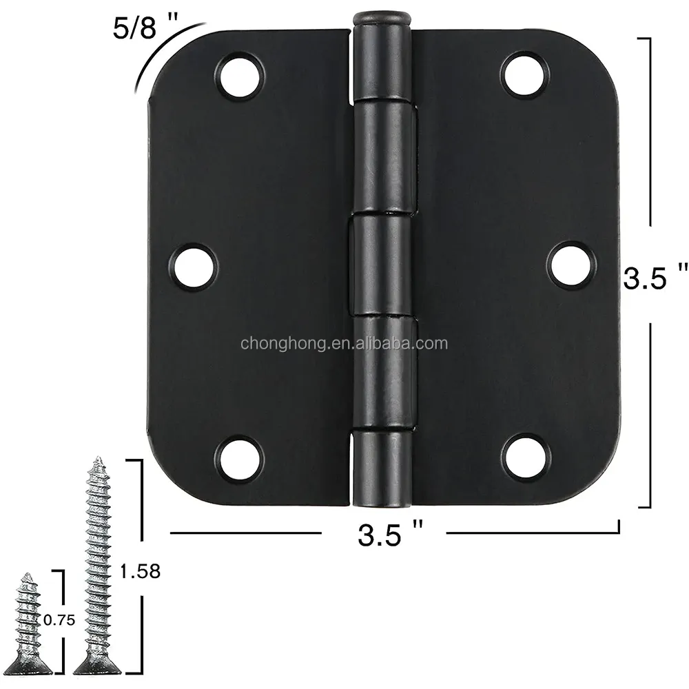 3.5*3.5 Folding Hinges Round 3-1/2" x 3.5" 5/8 Radius Matte Black Flush Hinge Wholesale Wood Door Square Hinges