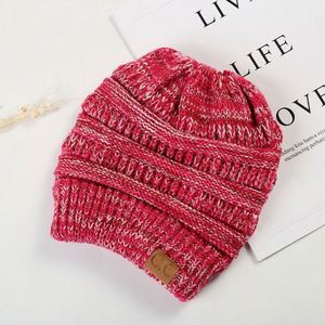 Gorro de lana para mujer, estilo coleta, para otoño e invierno, tejido, de color sólido, cálido, para invierno. - Product Image 2