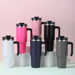 Mug de voyage isotherme sous vide 20oz 30oz avec poignée, couvercle, paille et base antidérapante pour boissons chaudes et froides - Product Image 5
