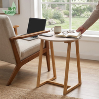 Table d'appoint écologique en bambou, plateau rond beige clair, pour chambre à coucher, table de chevet avec pieds en A stables, OEM ODM