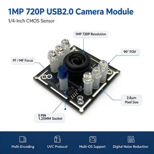 HD 720P 1 ล้านพิกเซล H63P บอร์ดกล้อง PCB แบบสี่เหลี่ยมขนาด 32 38 มม. MJPEG YUV2 60FPS ชัตเตอร์อิเล็กทรอนิกส์พร้อมไฟ LED - Product Image 1