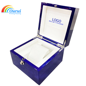 Factory Custom Luxury Blue <b>Watch</b> Box with White Leather Lining, High Gloss Wooden <b>Watch</b> Packaging <b>Case</b> for Brand <b>Watches</b> - Product Image 3