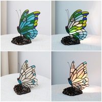   Lampe de table papillon orange style Art Nouveau, petite veilleuse pour la lecture, design en verre coloré, en stock aux États-Unis
