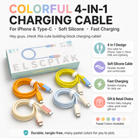 Câble de charge USB créatif 4-en-1, câble en silicone à charge rapide, design multi-interface, choix de cadeau, fabrication OEM ODM