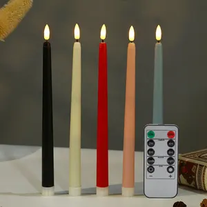 24 Packs Fake Flameless Flickering 3D Wick LED Taper Candles Battery Operated 11 Inch Long Candlesticks for Table Decoration